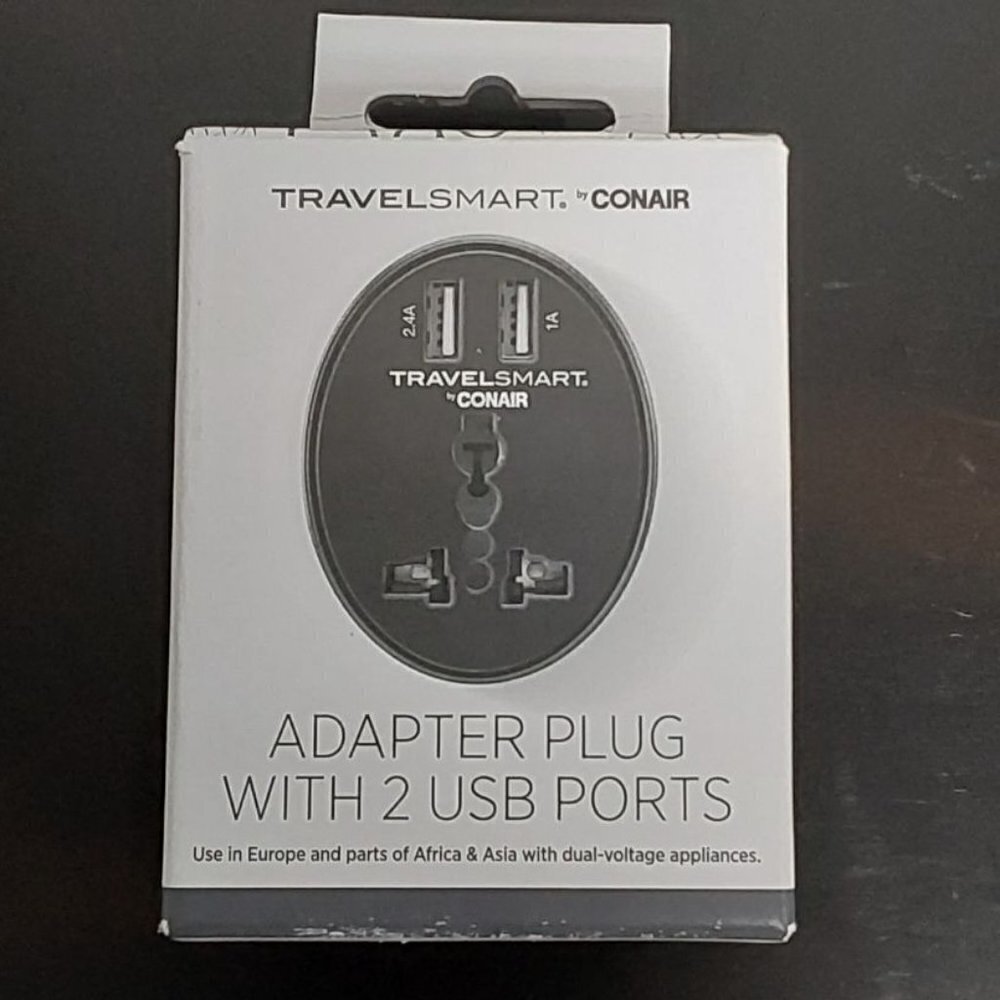 Travel Smart by Conair EU Adapter Plug with Outlet and 2 USB Ports
